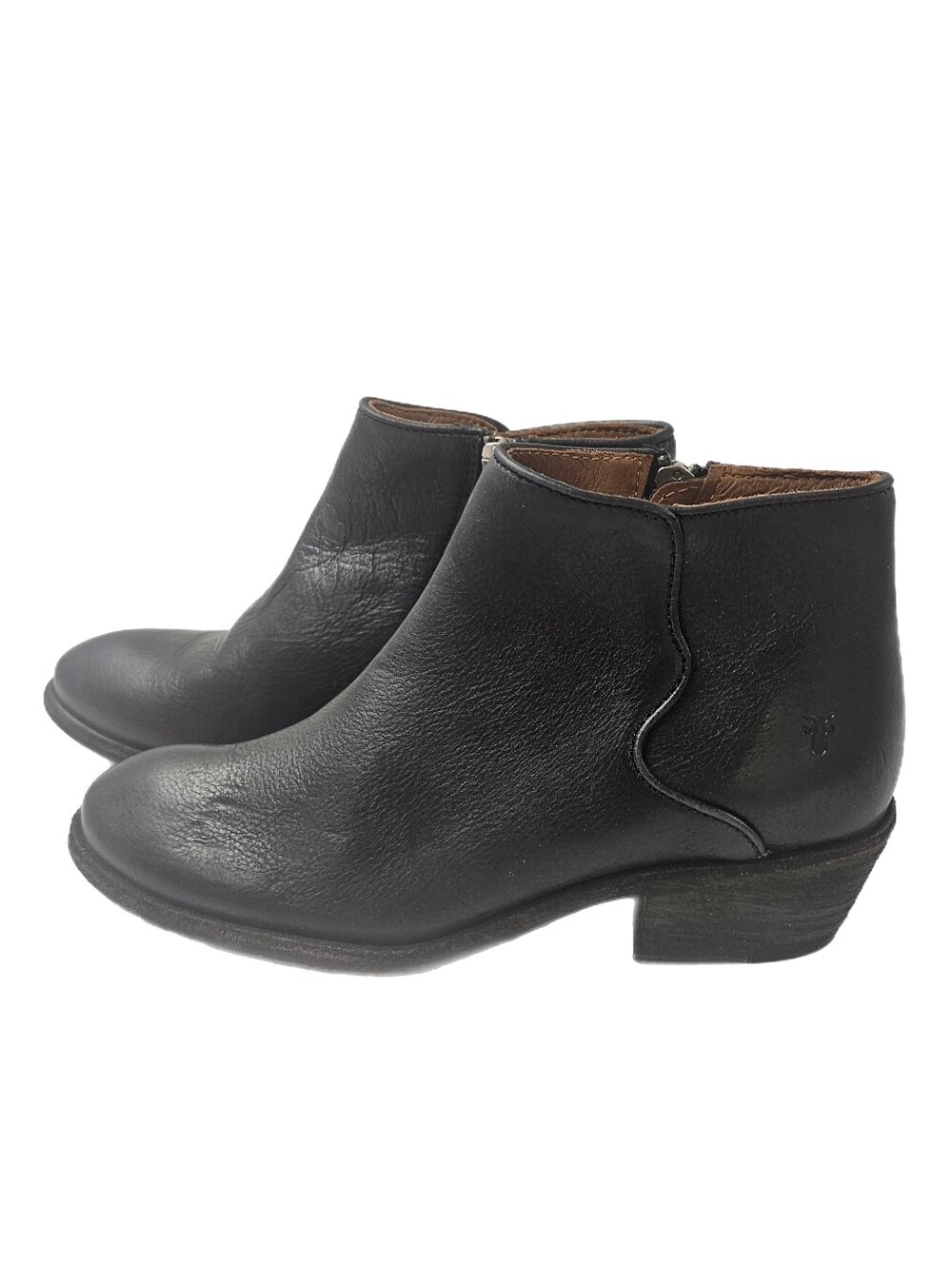 Frye Carson Piping Black Leather Western Ankle Booties Side Zip Size 6B